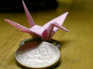 smaller pink paper crane